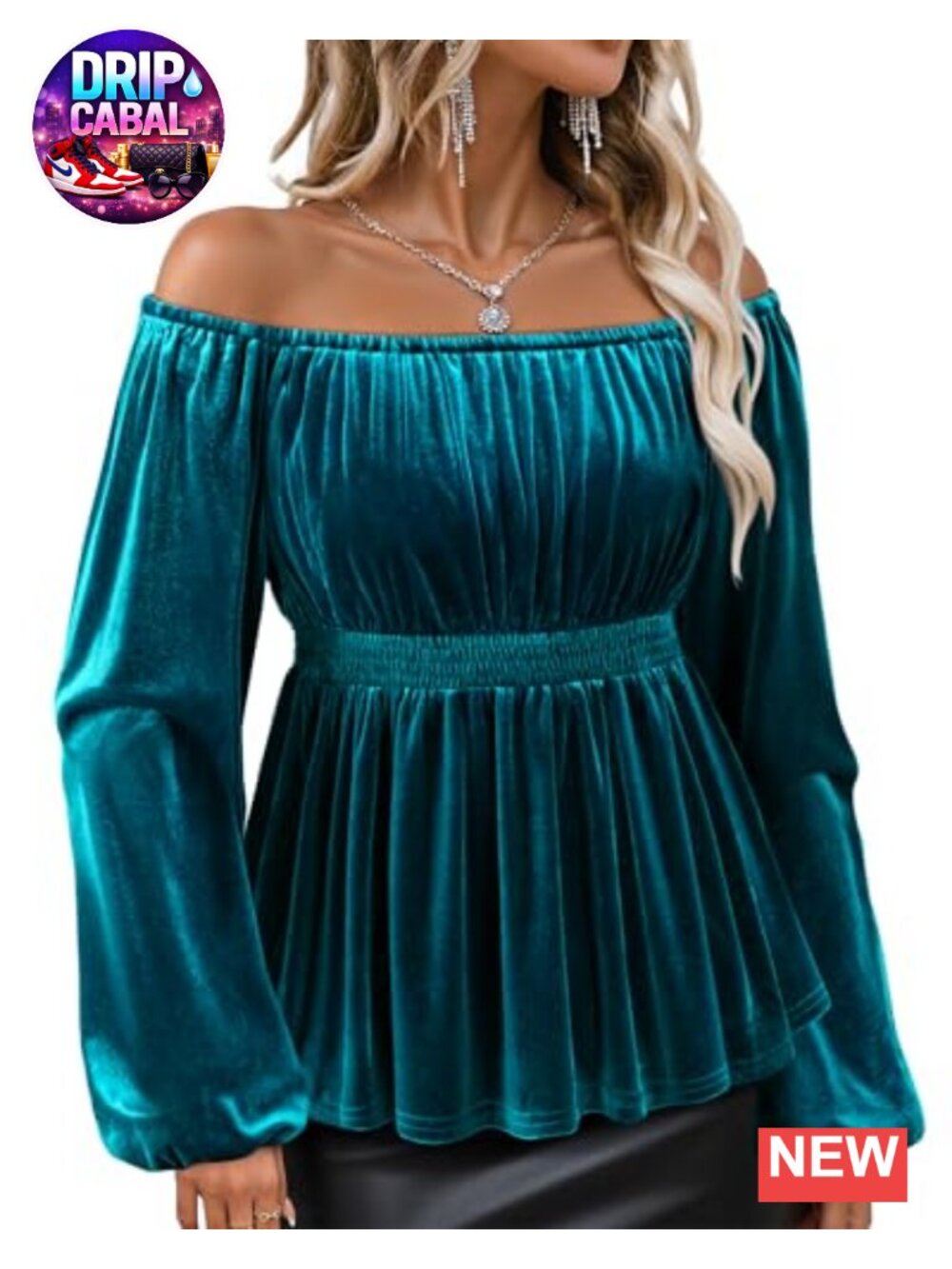 Velvet Off Shoulder Peplum Blouse Ruffle Long Sleeve Evening Top